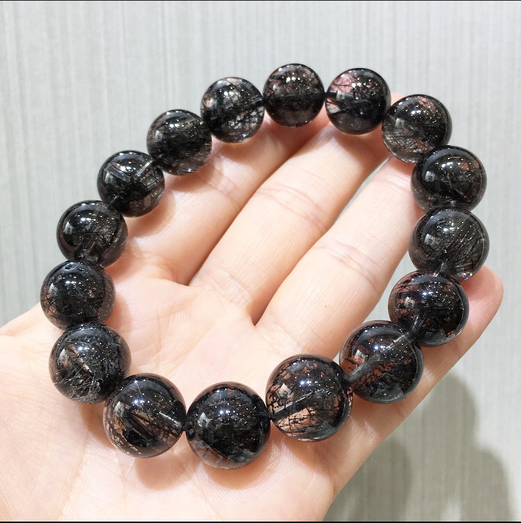 ②13mm　ブラックルチルクォーツ　ブレスレット 大玉ブレス（ブラックルチルクォーツ）12～13mm|パワーストーン