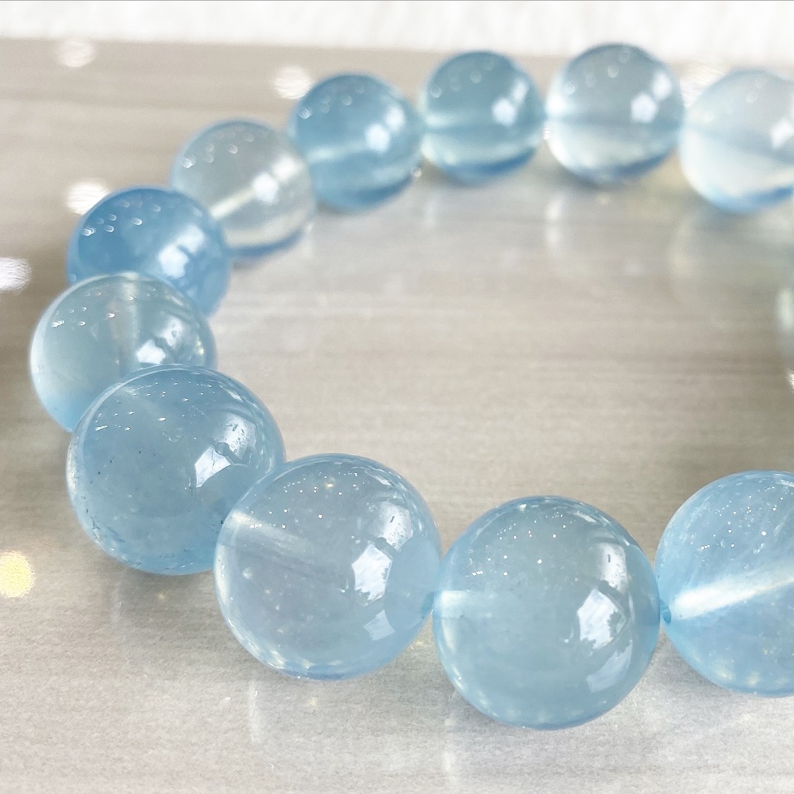 高品質アクアマリン ブレスレット 14.1～15.2mm 001 / Thida Stone