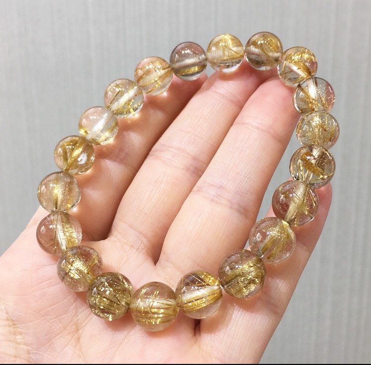 ルチルクオーツ ライモナイト パワーストーンブレスレット 内径約16cm